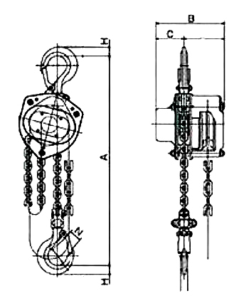 1 ton manual chain hoist dimensions