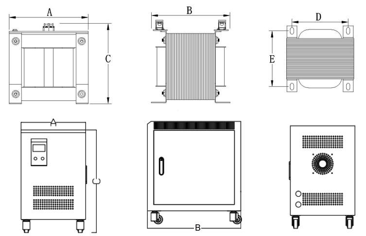 1-phase isolation transformer dimension