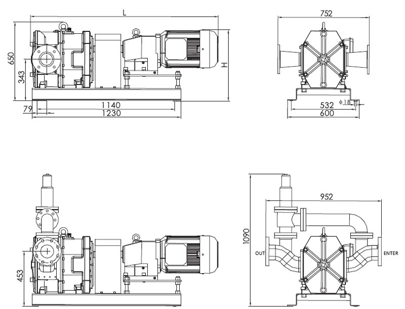 10 kW lobe pump installation dimensions