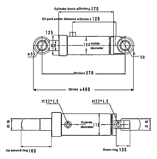 100mm bore welded hydraulic cylinder dimension