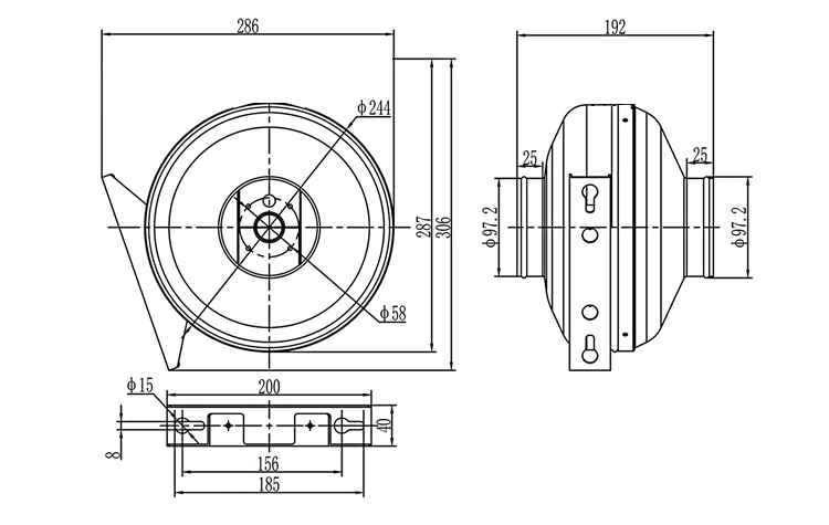 100mm Inline Centrifugal Duct Fan Dimension