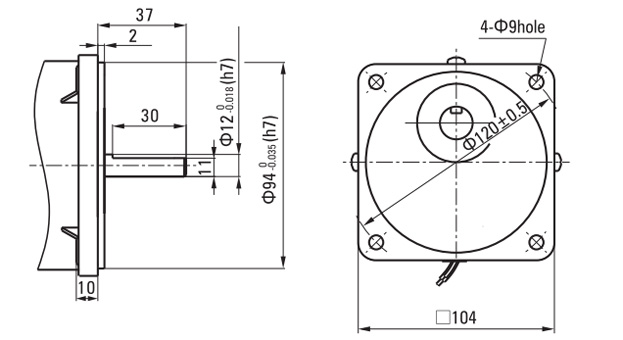 140W round shaft ac gear motor dimension