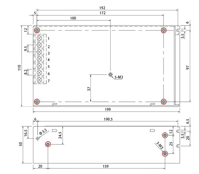 150W switch mode power supply dimension