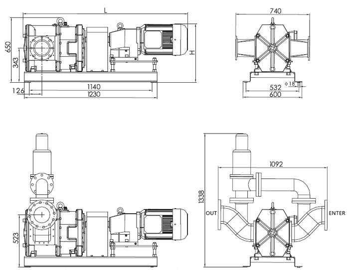 18 kW lobe pump installation dimensions
