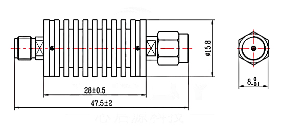 1dB~30dB 10W RF fixed attenuator dimension