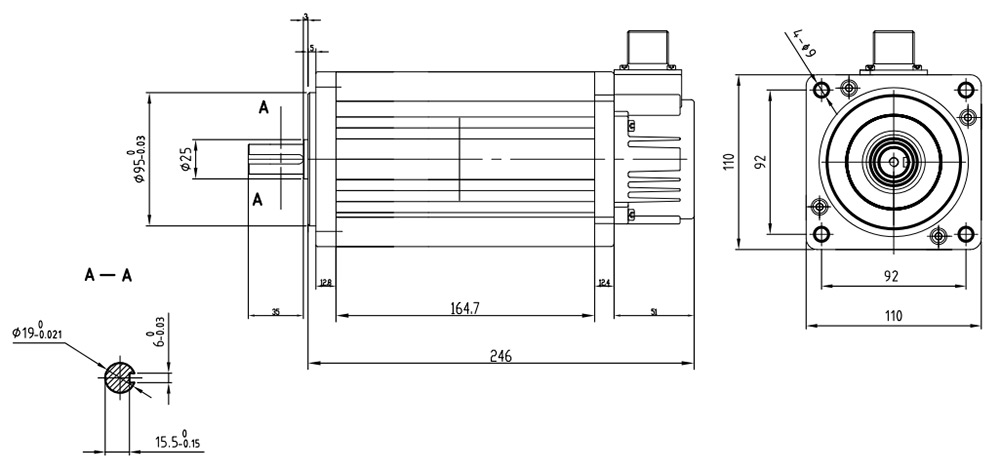 1kw 48v dc servo motor size