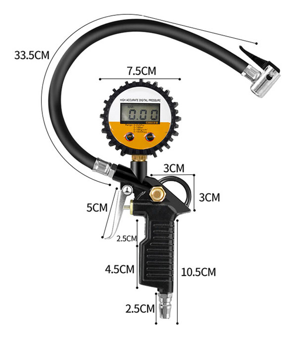 255-psi tire inflator with digital pressure gauge dimension
