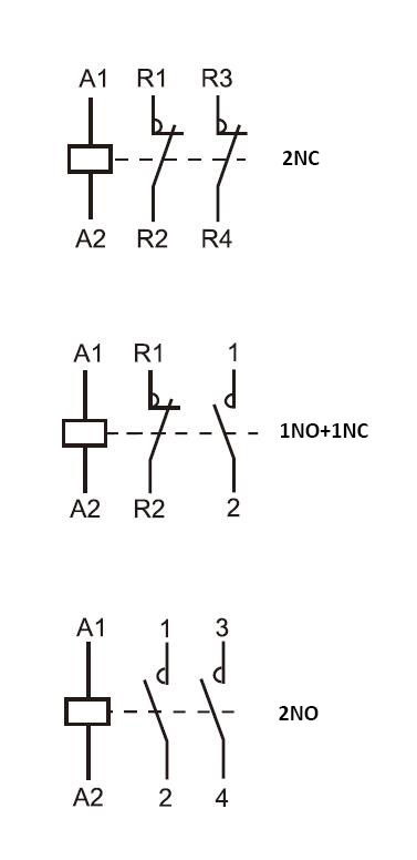 2NO 1NO+2NC 2NO contact type diagram