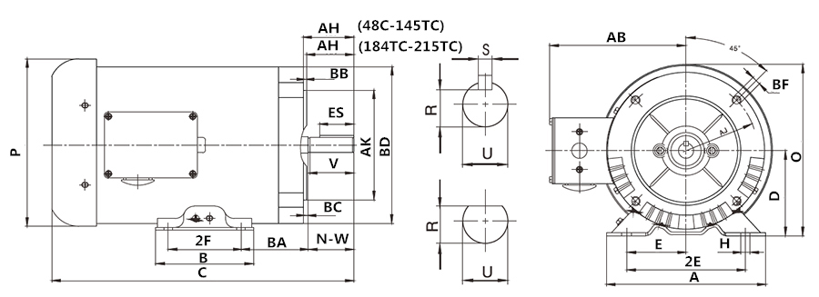 3 phase nema ac induction motor dimension