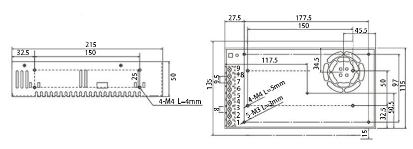 400W switched mode power supply dimension