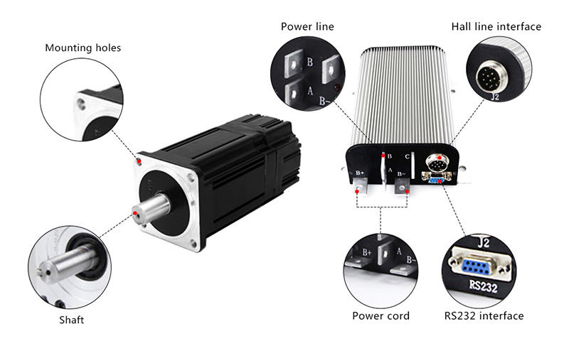 1 hp 750W Brushless DC Motor 24V 48V 72V 2.4 Nm ATO