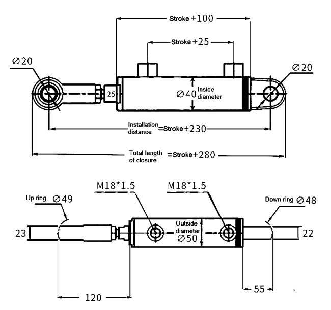 40mm bore welded hydraulic cylinder dimension