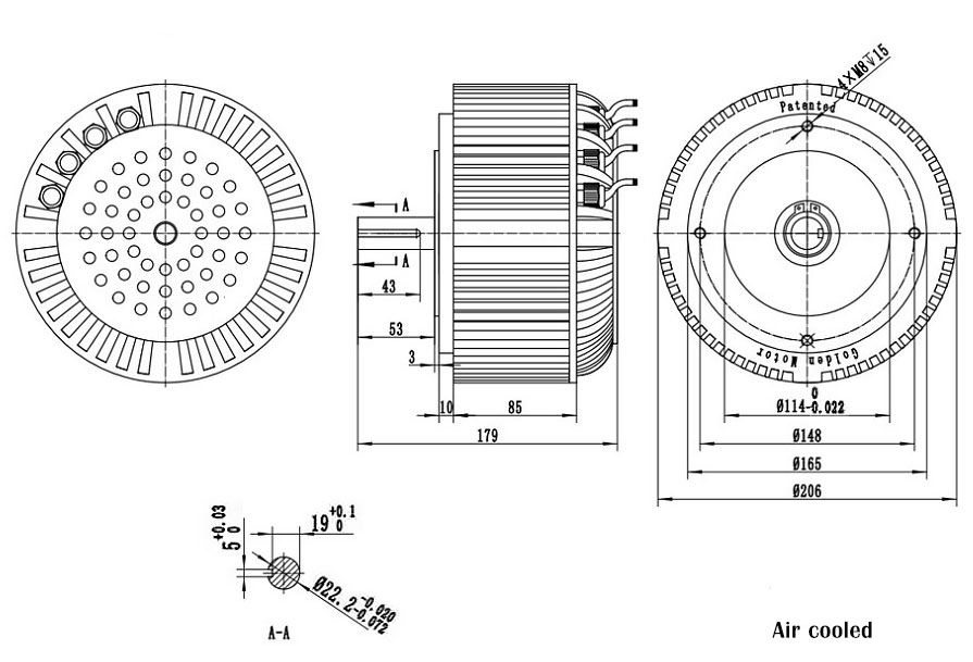 5 kW air cooling bldc motor for electric vehicle dimension