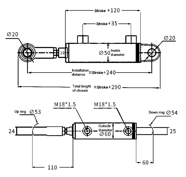 50mm bore welded hydraulic cylinder dimension