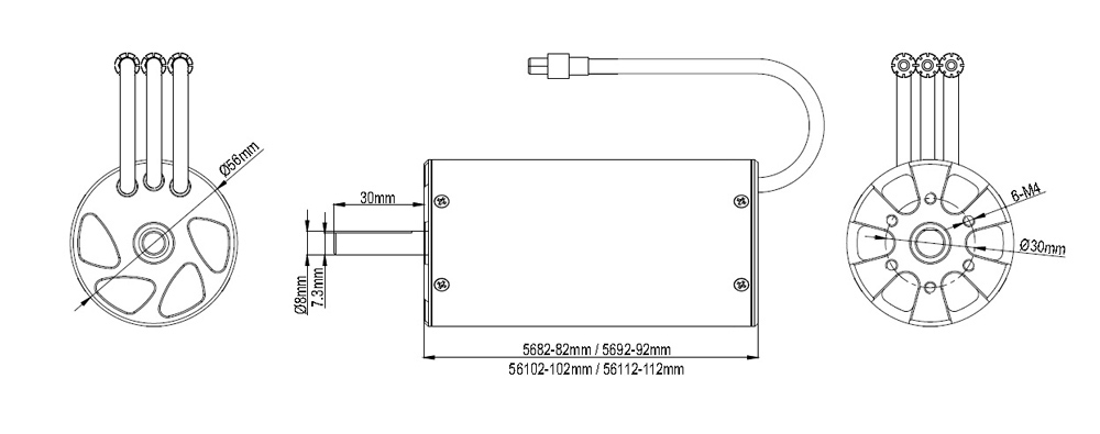 600KV brushless rc boat motor dimension