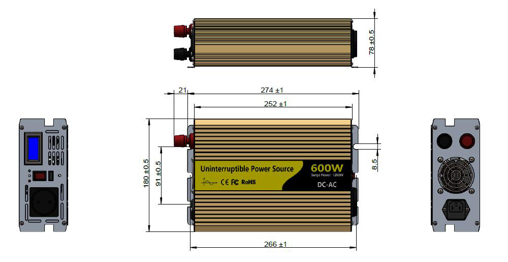 600w UPS inverter dimension