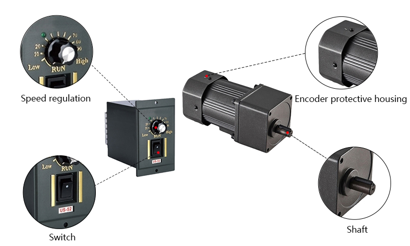 200W Single Phase AC Gear Motor, Speed Control