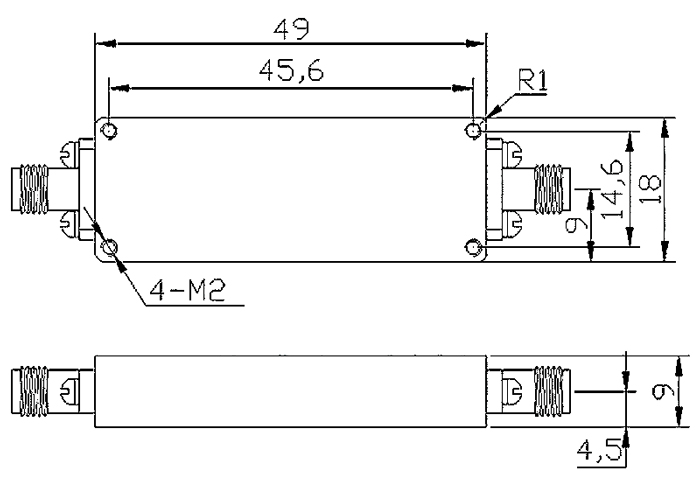 6307 MHz passive RF bandpass filter dimension