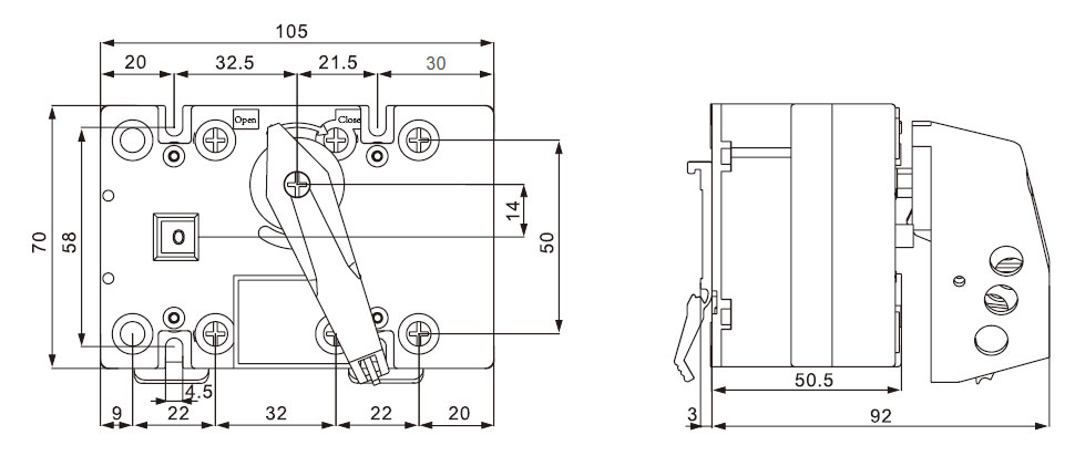 63A isolator switch dimension