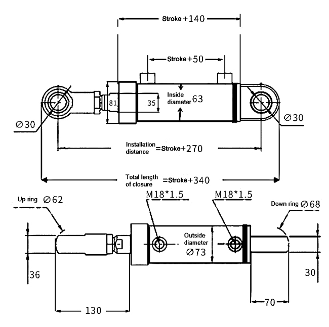 63mm bore welded hydraulic cylinder dimension