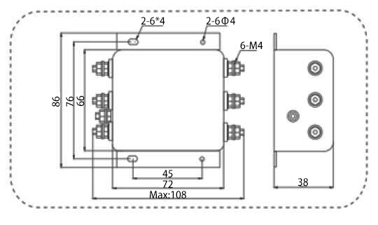 10A 3-phase EMI Line Filter Dimension