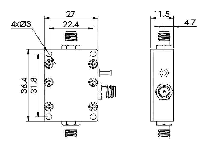 6 GHz 22dB LNA low noise RF amplifier dimension