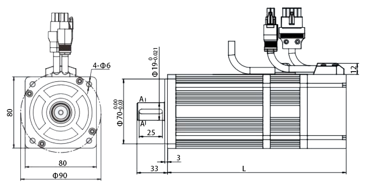 80 series 1 hp servo motor with brake dimension