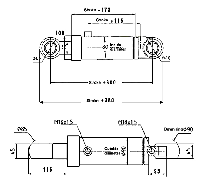 80mm bore welded hydraulic cylinder dimension