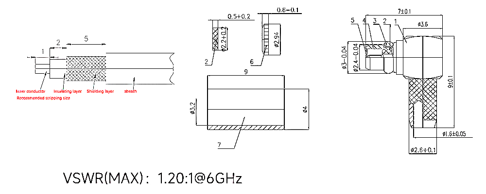 90 degree RF coaxial cable connector dimension