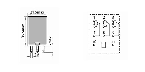 HH53PL electromangetic relay dimensions connection diagram