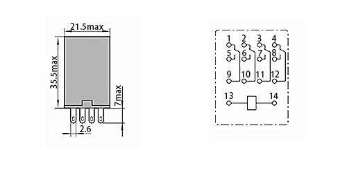 HH54PL electromangetic relay dimensions connection diagram