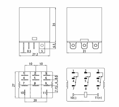 JQX 13F 3Z electromangetic relay dimensions connecting diagram