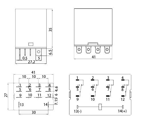 JQX 13F 4Z electromangetic relay dimensions connection diagram