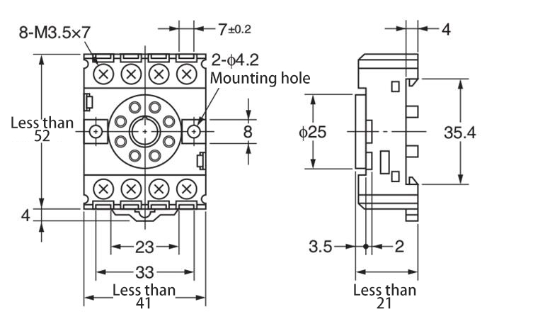 MK2P 1 electromagnetic relay socket size