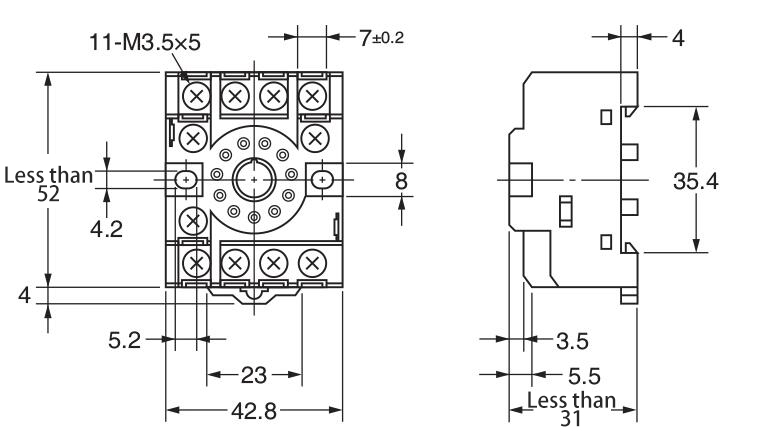 MK3P 1 electromagnetic relay socket size