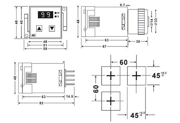 ATO-TH100 Digital Timer Relay Dimensions