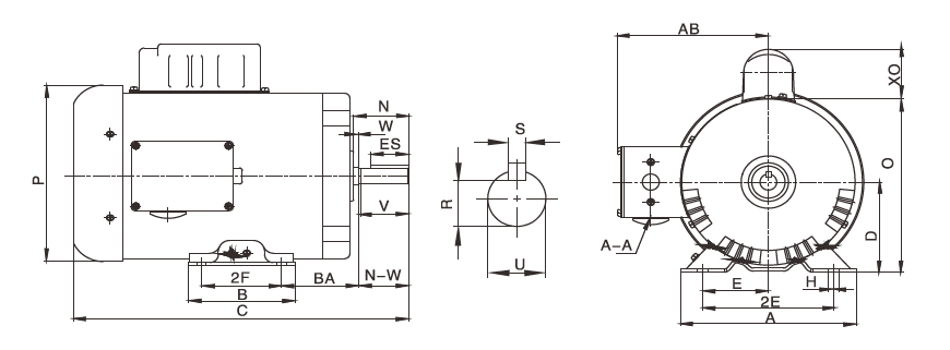 1/2 hp AC Single Phase Induction Motor Dimension