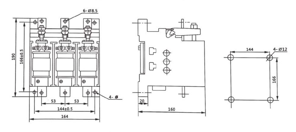 AC vacuum contactor outline and installation dimension