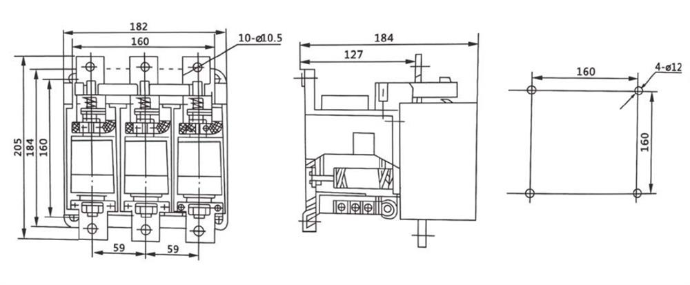 ATO ac vacuum contactor outline and installation dimension
