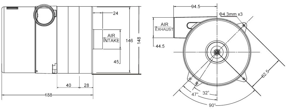 Air blower 77 CFM dimensions