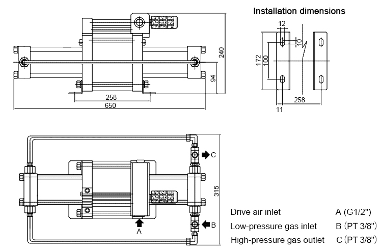 15:1 air pressure booster size