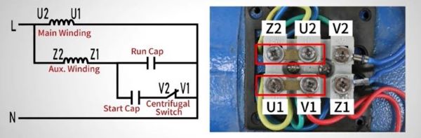 Capacitor motor clockwise rotation