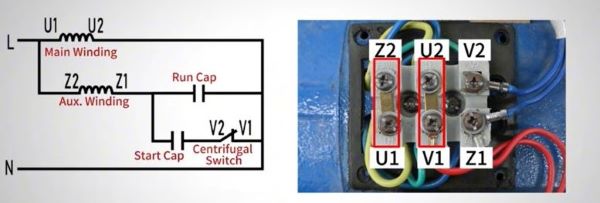 Capacitor motor counterclockwise rotation