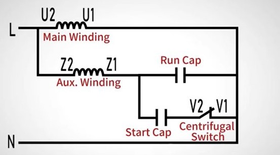 Capacitor motor wire and control internal schematic