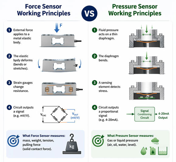 Force Sensor VS Pressure Sensor Working P[rinciples