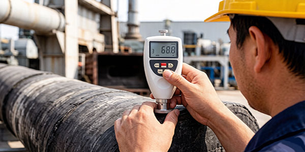 Handheld Hardness Tester Testing Rubber Pipe