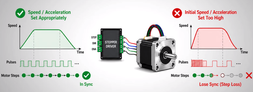 How to fix step loss in a stepper motor excessive speed
