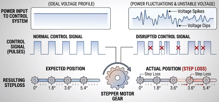 How to fix step loss in a stepper motor unstable power supply