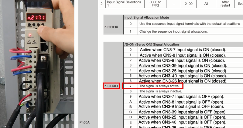 How to keep s-on always on in plc servo control systems config