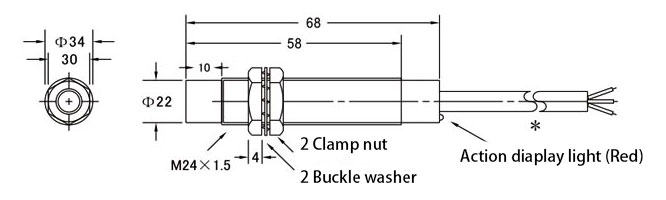 Inductive proximity sensor M24 dimensional drawing
